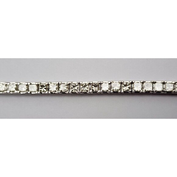 14K Solid White Gold Designer Princess Cut Diamond Tennis Link Bracelet 7.25" L - Picture 12 of 16